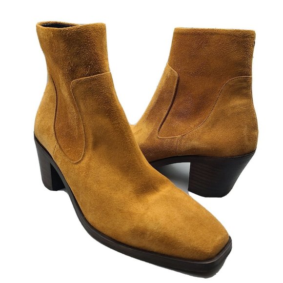 RAG & BONE boots Axel Mid Block Heel suede Cinnamon Squared EU 39 US 9 new - Picture 1 of 11